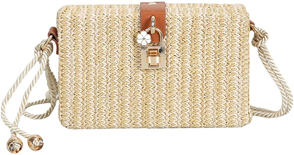 Price:$22.99 Van Caro Women's Straw Summer Beach Purse Hand Woven Crossbody Shoulder Bag, Beige  Handbags   