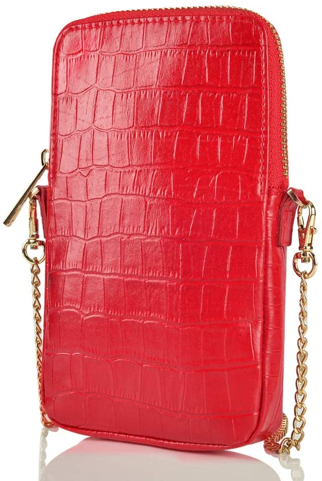 Price:$9.99    ZVE Crossbody Women Cell Phone Purse Wallet Bag with Credit Card Slot Cute Smartphone Wallet with Shoulder Chain Strap Small Leather Phone Purse Handbag for Women-EYW Red  Clothing