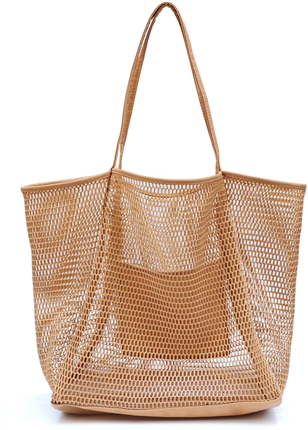 Price:$18.90    Mesh Beach Canvas Tote Womens Shoulder Handbag (Tan)  Clothing