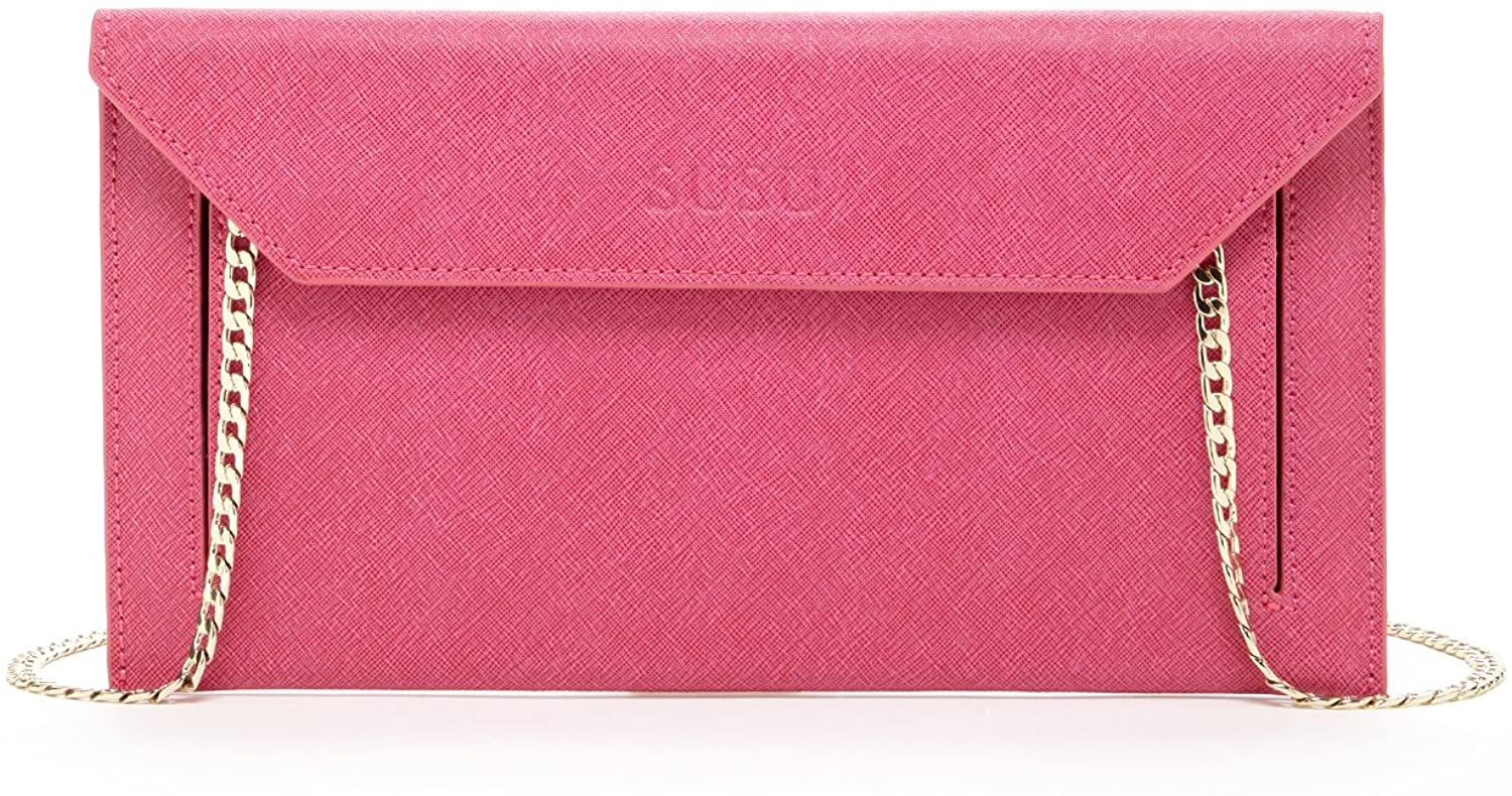 Price:$19.99 Hot Pink Envelope Clutch Purses For Women Saffiano Leather Purse and Clutches Cute Evening Bag Designer Handbags with Cross body Shoulder Long Chain Strap Bridal Dressy Bags Wedding Party Night Out  Handbags   