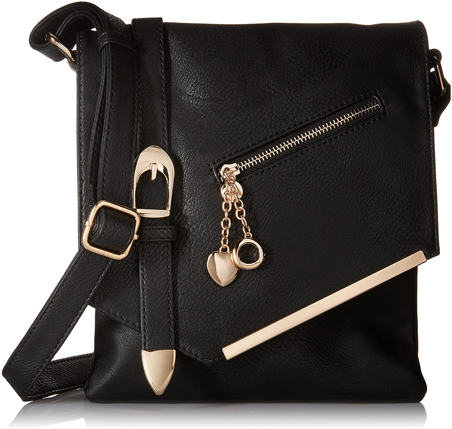 Price:$27.99 Mia K Collection Crossbody Bag for Women – Shoulder Strap – PU Leather Handbag Medium Ladies Messenger Side Purse Black  Handbags   