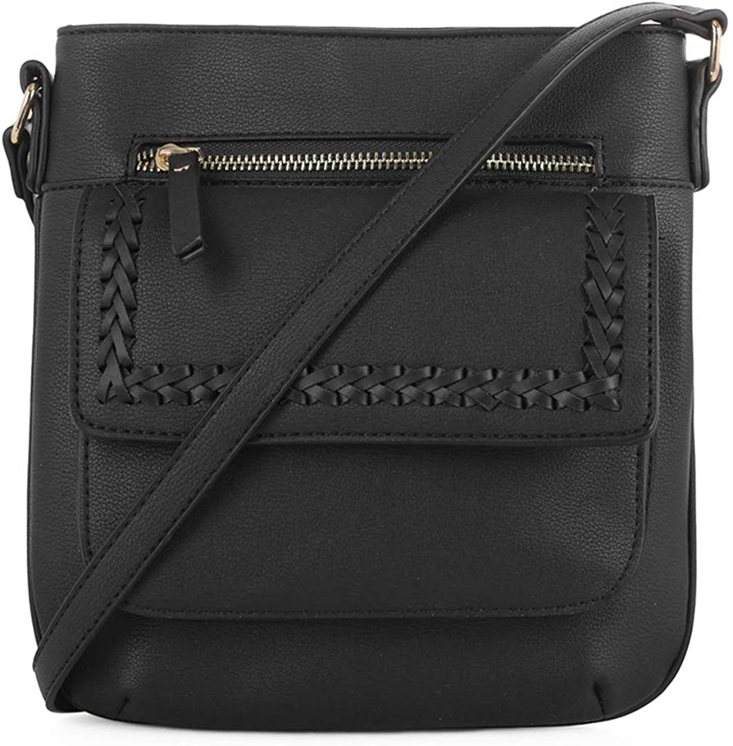 Price:$23.98 EMPERIA Denim Small Whipstitch Detail Faux Leather Crossbody Bags Shoulder Bag Purse Handbags for Women Black  Handbags   