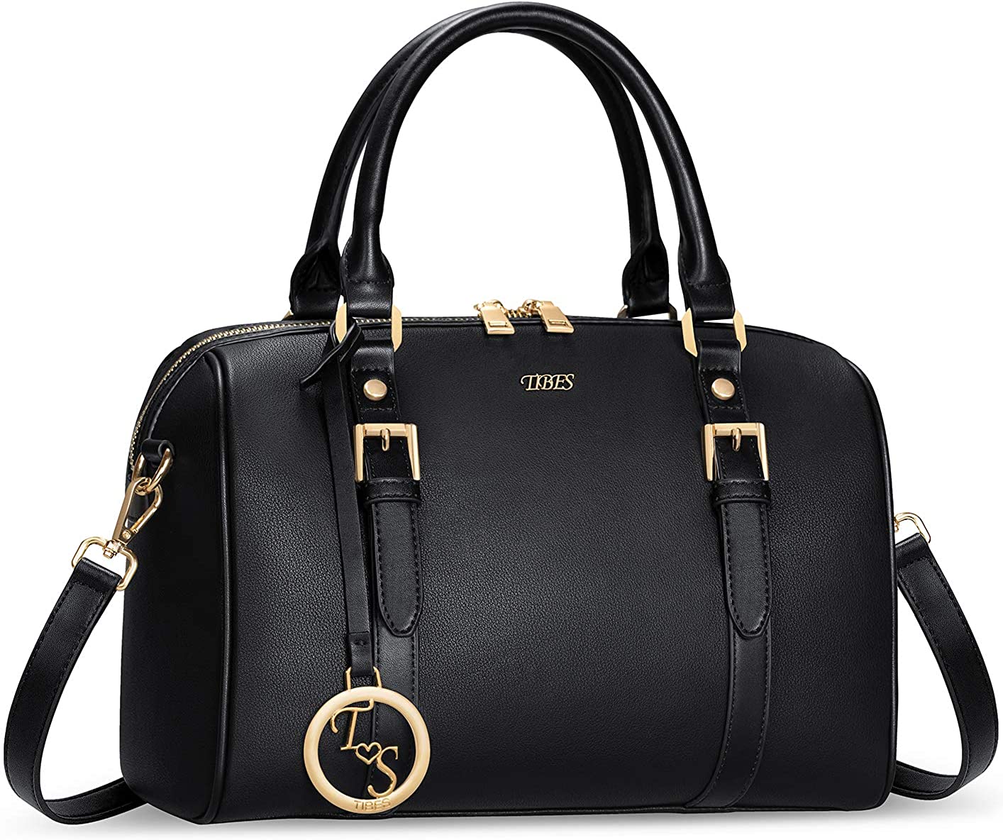 Price:$29.99    TIBES Women Handbags Purses Fashion Satchel Bags Barrel Top Handle Shoulder Bags PU Leather Crossbody Work Bag Black  Clothing