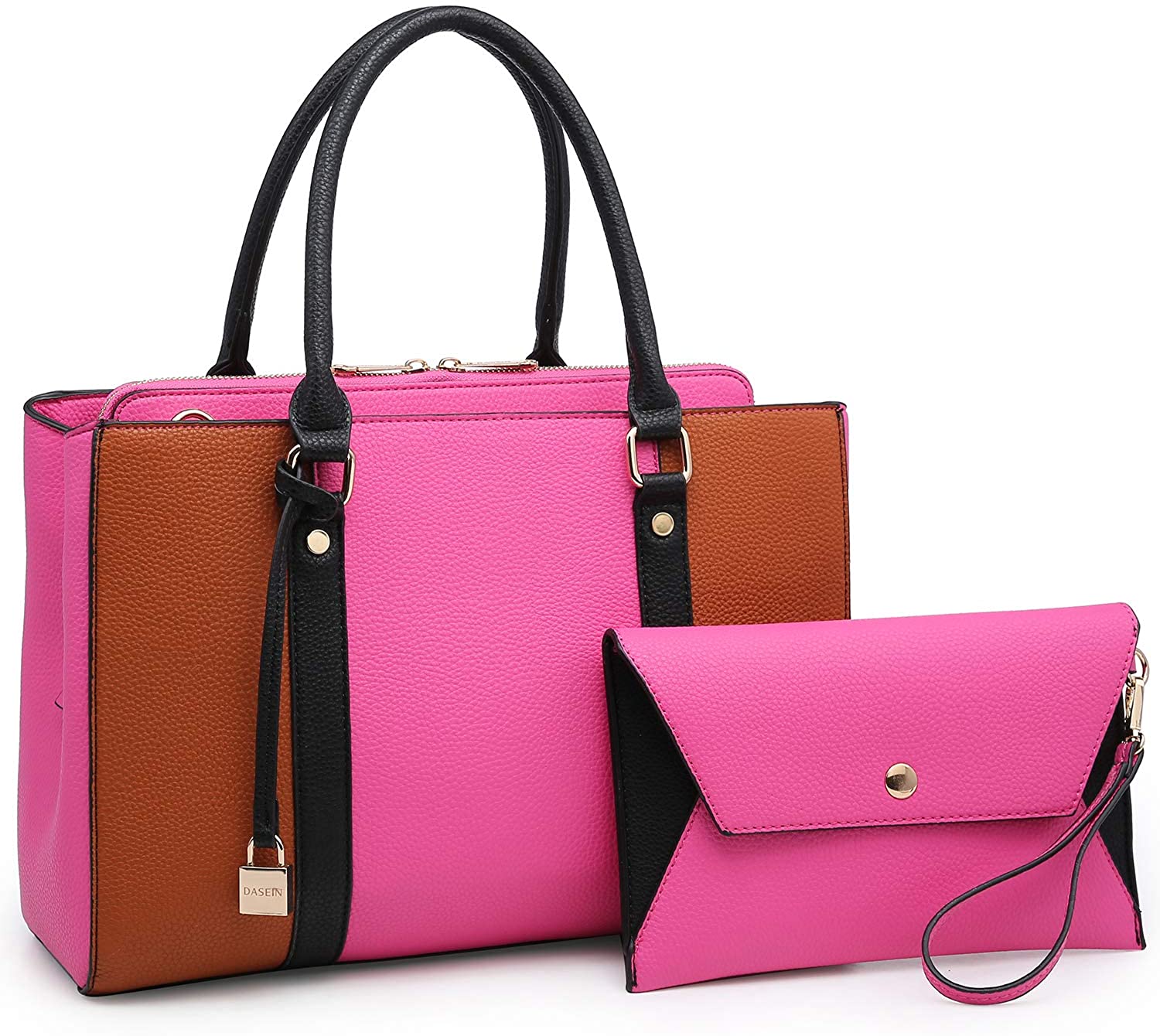 Price:$33.99    Dasein Womens Fashion Handbags Top Handle Shoulder Bag Satchel Purse with Matching Wallet Set 3Pcs (Fuchsia/Brown(2Pcs))  Clothing