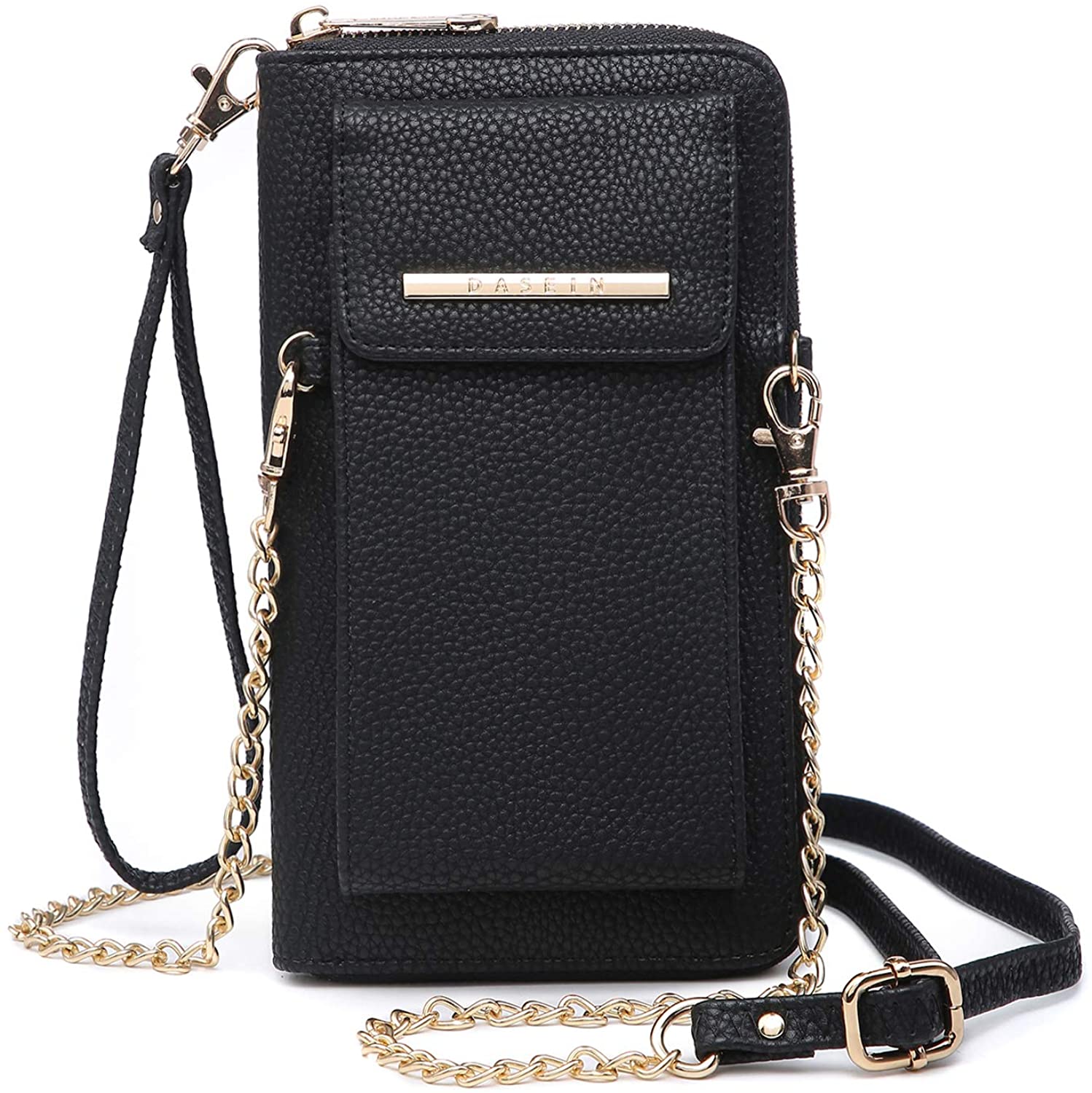 Price:$19.99 Cellphone Wallet Purse Phone Pouch Wristlet Clutch Crossbody Shoulder Bag - 12 Slots (Black Color)  Handbags   