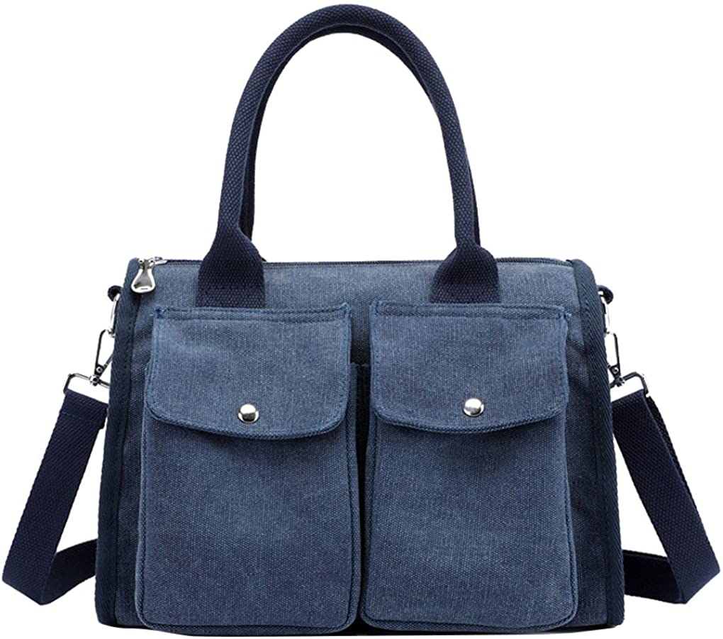 Price:$19.89 Lonson Women's Canvas Shoulder Handbags with 2 Compartments Blue One Size  Handbags   