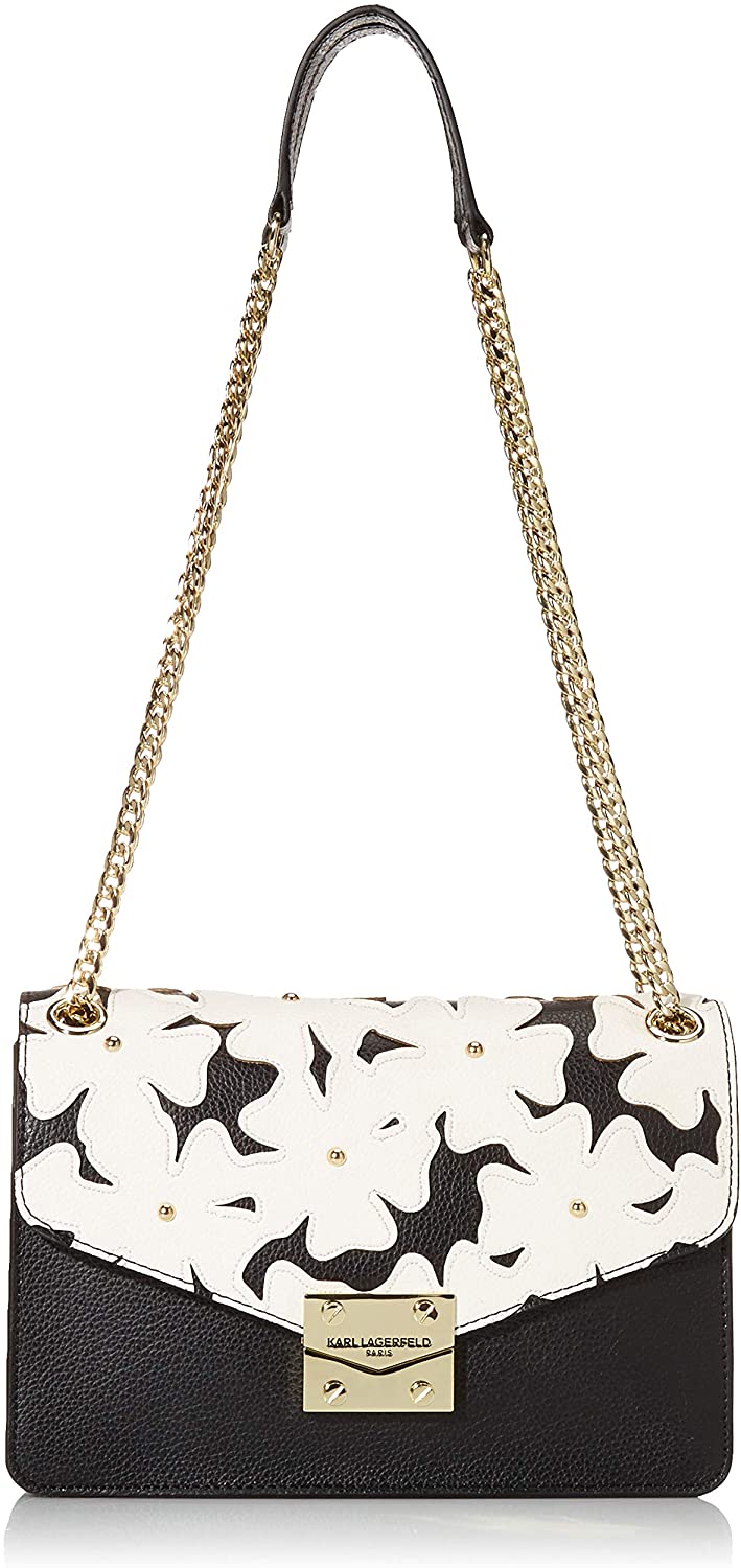 Price:$197.78 Karl Lagerfeld Paris Corinne Hermine Applique Shoulder Bag, Black/white flower  Handbags   
