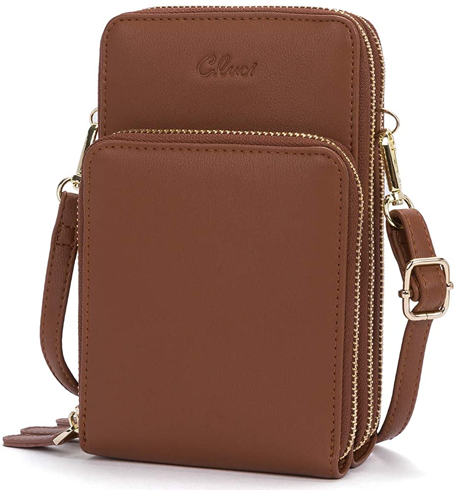 Price:$24.99 Small Crossbody Bag for Women Leather Cellphone Shoulder Purses Lightweight Fashion Travel Wallet Designer Ladies Brown  Handbags   