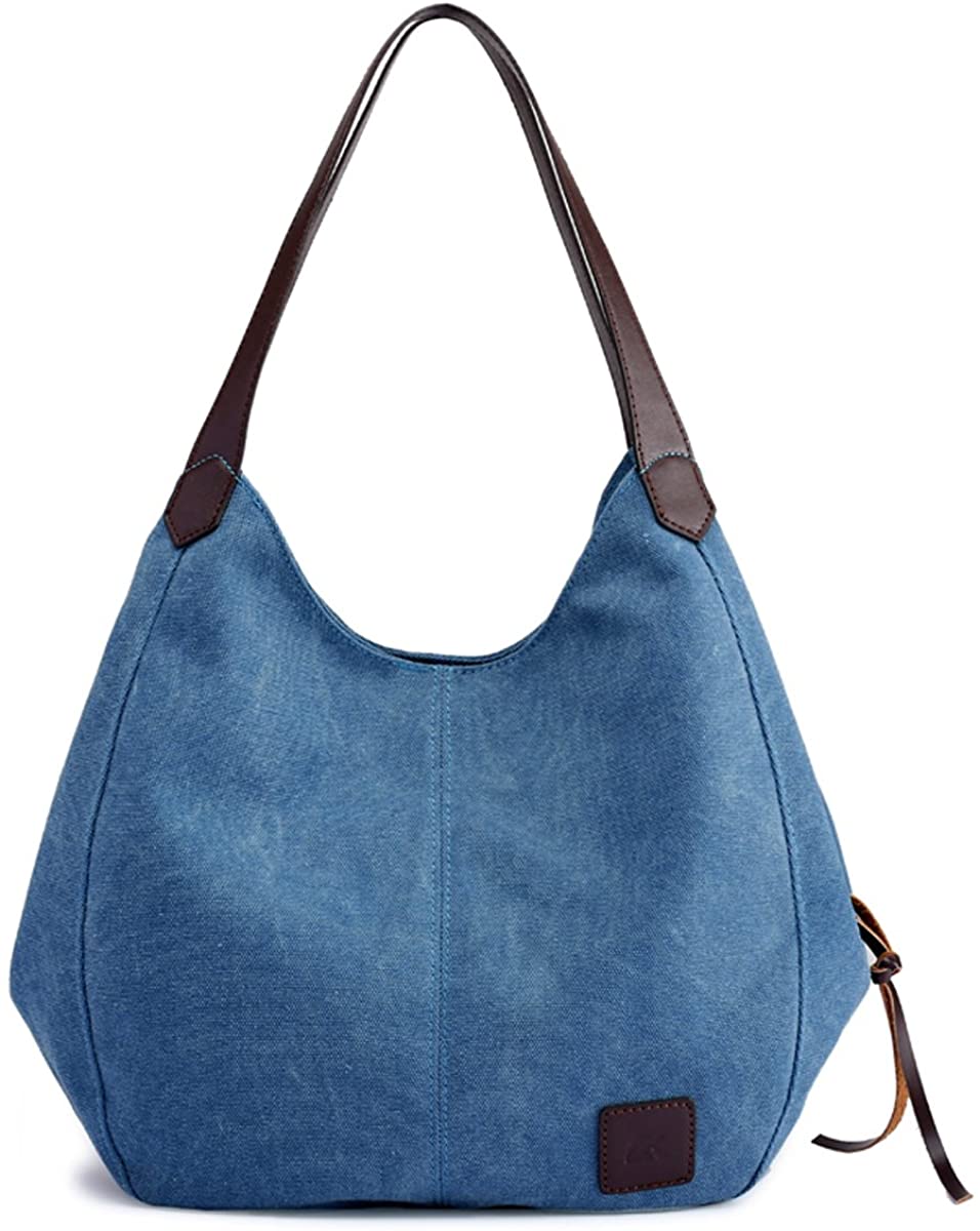 Price:$20.99    Hiigoo Fashion Women's Multi-pocket Cotton Canvas Handbags Shoulder Bags Totes Purses (Dark Blue)  Clothing