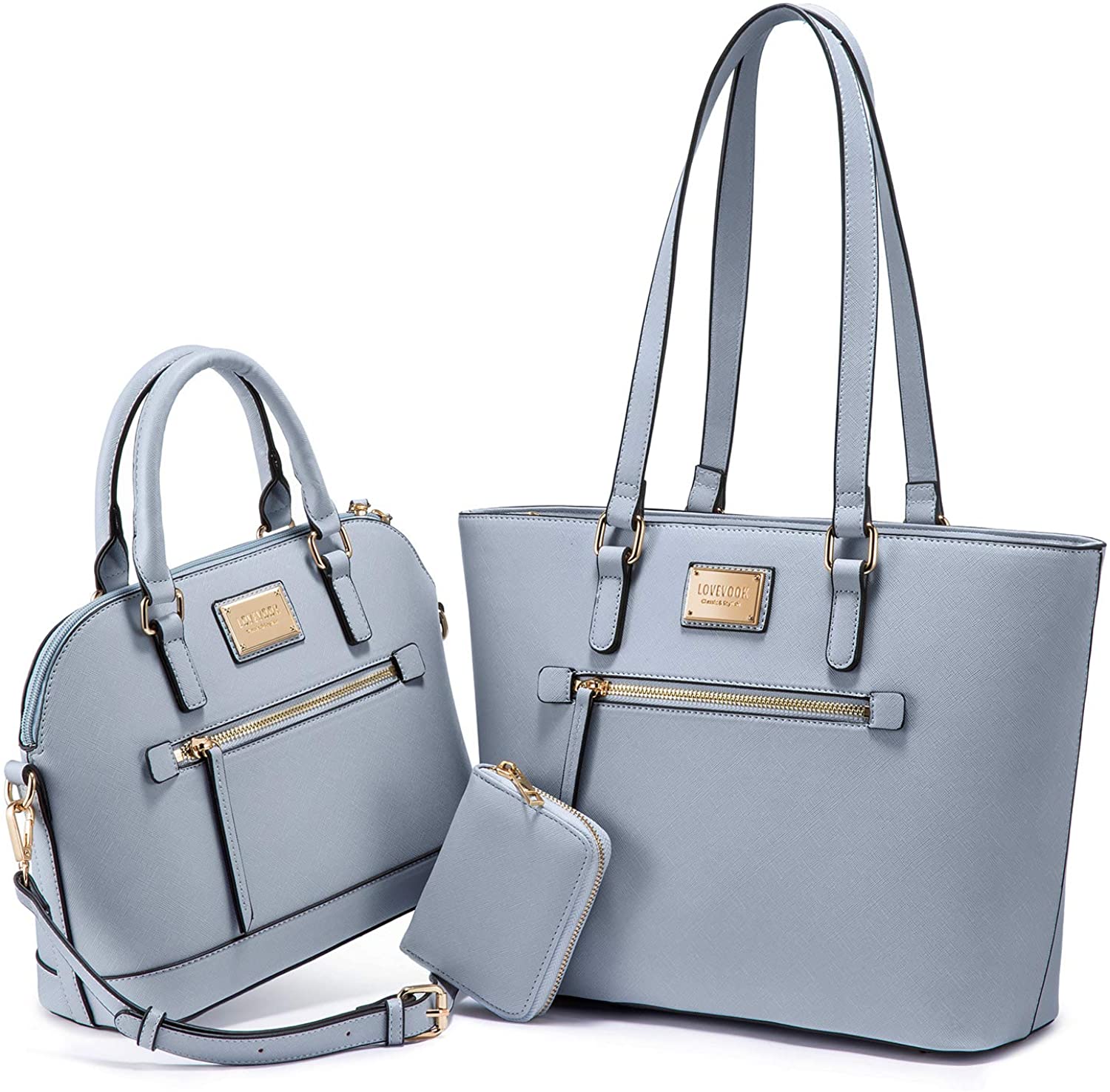 Price:$34.98    Purses for Women Fashion Handbags Tote Bag Shoulder Bags Top Handle Satchel Purse Set 3pcs Pale Blue  Clothing