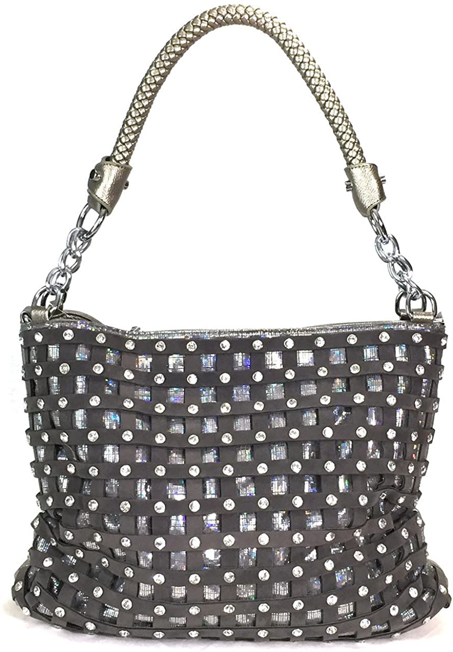 Price:$52.99    Zzfab Sparkle Rhinestone Suede Hobo Handbag Pewter  Clothing