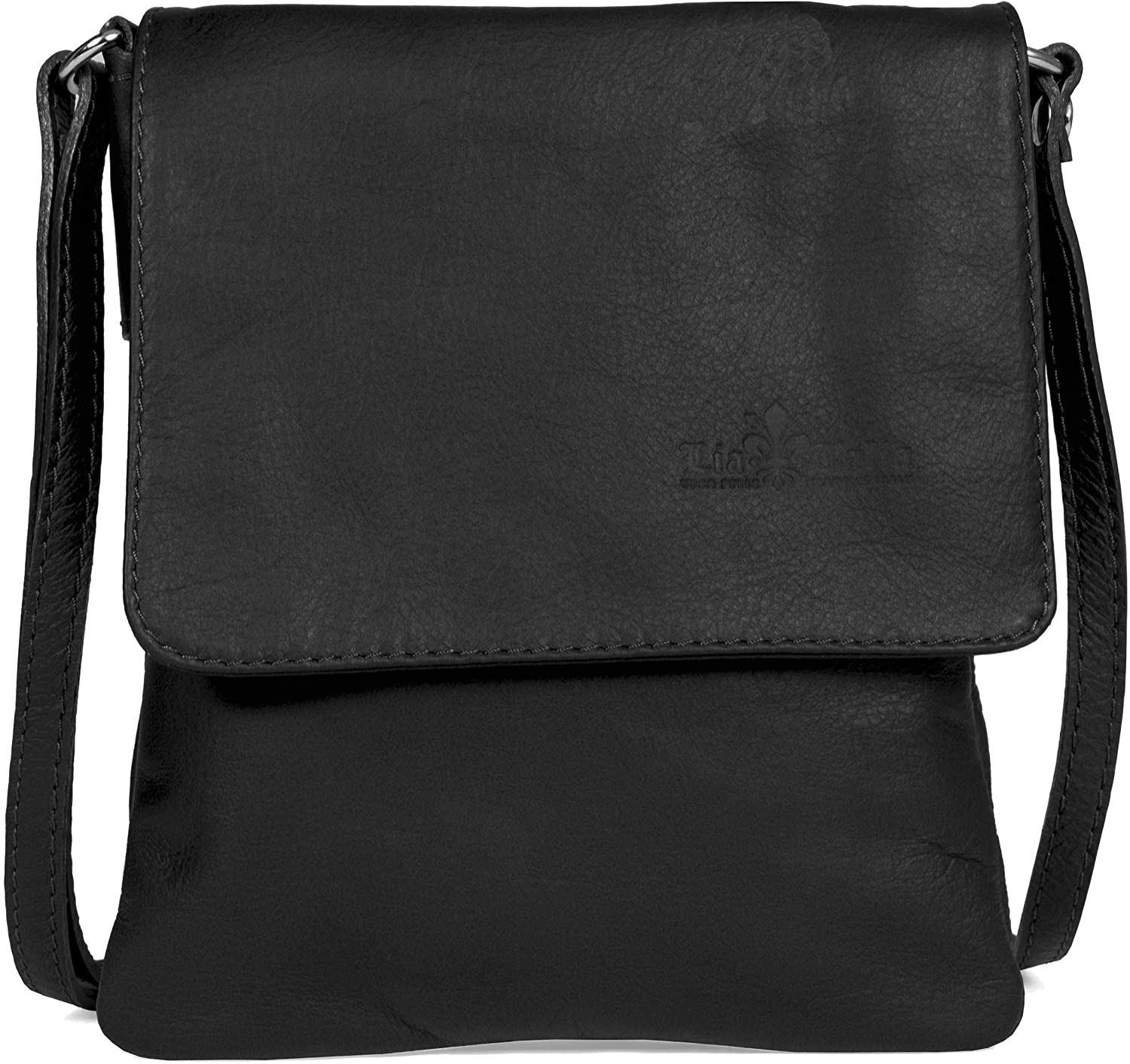 Price:$44.99 LiaTalia Womens Small Cross-Body Bag - 100% Real Italian Soft Leather Shoulder Handbag Purse - Mini Size - AMBER [Black]  Handbags   