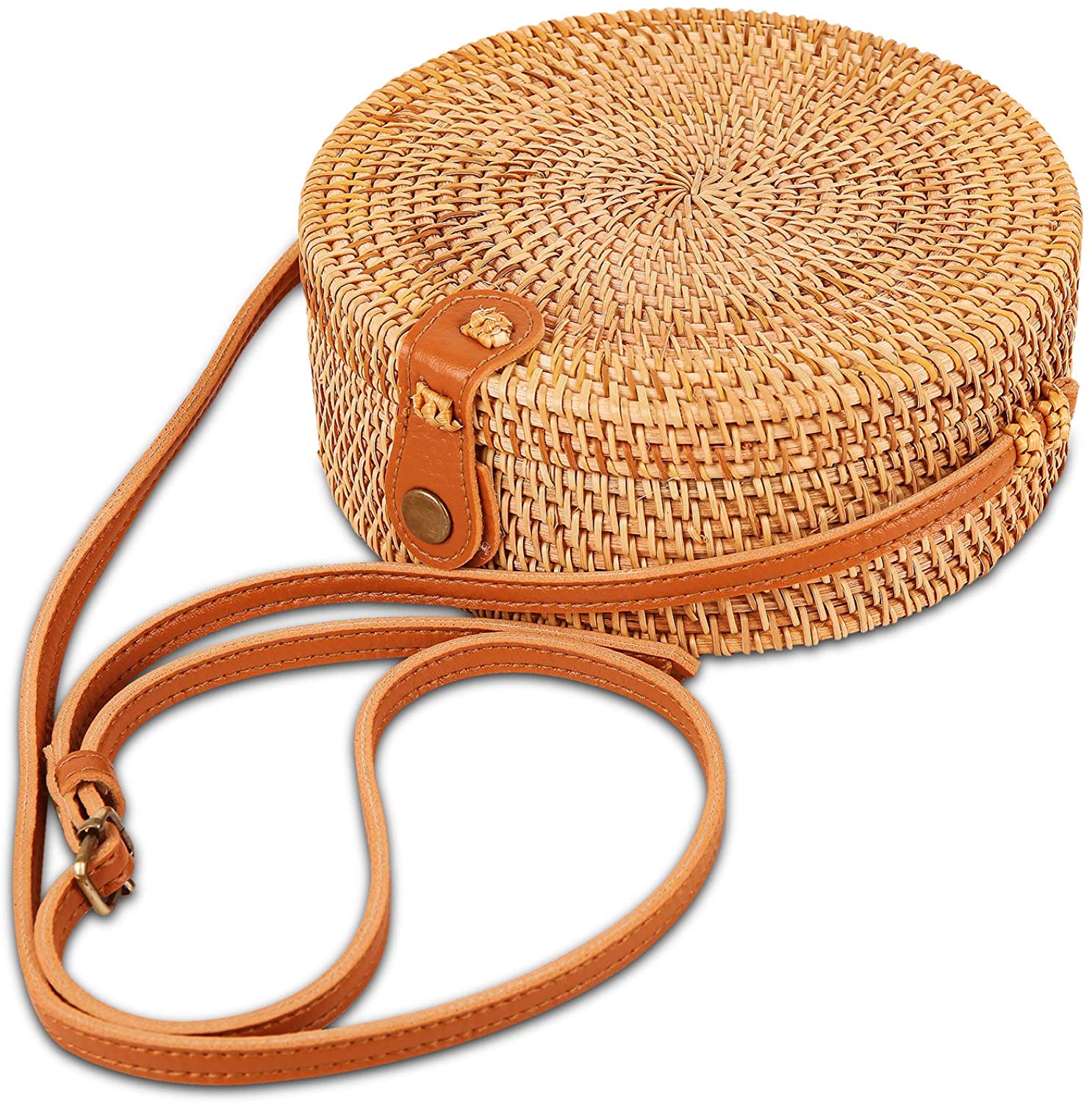 Price:$19.99    Handwoven Rattan Crossbody Bag for Women with Scarves Handmade Wicker Purse Straw Bag with Shoulder Leather Strap (Ivy Ata Grass)  Clothing