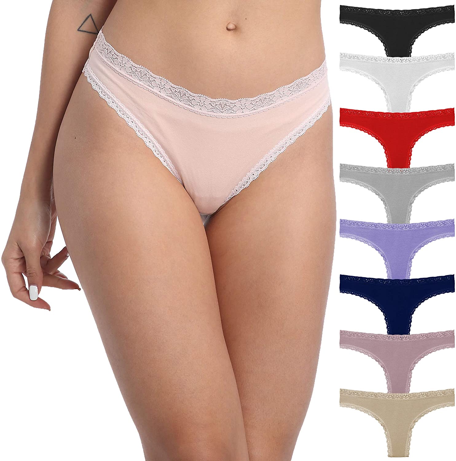 Price:$17.99    Pmrxi Pack of 8 Women's Thongs Cotton Breathable Panties, Assorted Different 8 Colors  Clothing