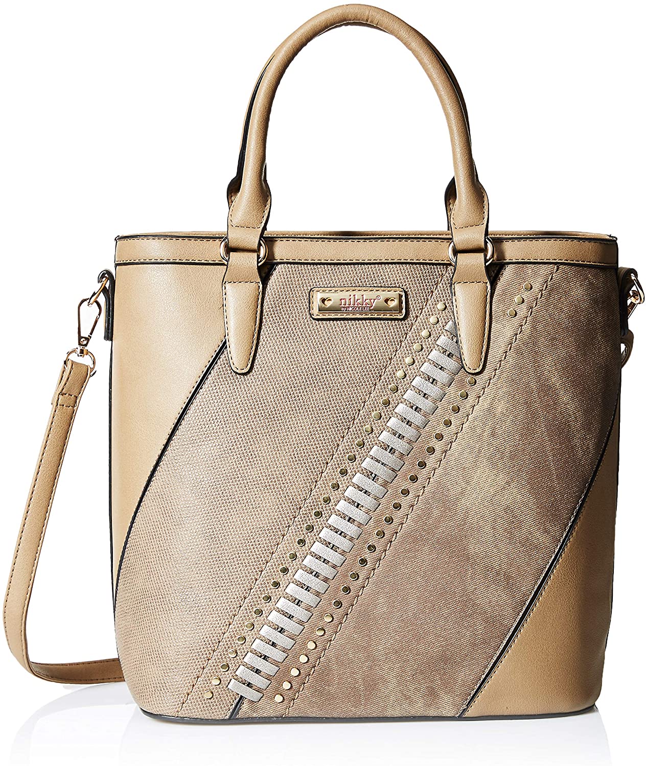 Price:$26.49    Nikky Women's Metallic Color Block Brown Tote Bag with Detachable/Adjustable Shoulder Strap, Coffee, One Size  Clothing