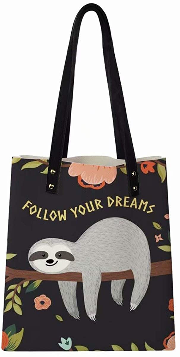 Price:$7.99    GOSTONG Sloth Print PU Leather Tote Bag Teen Girls Satchel Shoulder Bag for Women Travel Shipping  Clothing