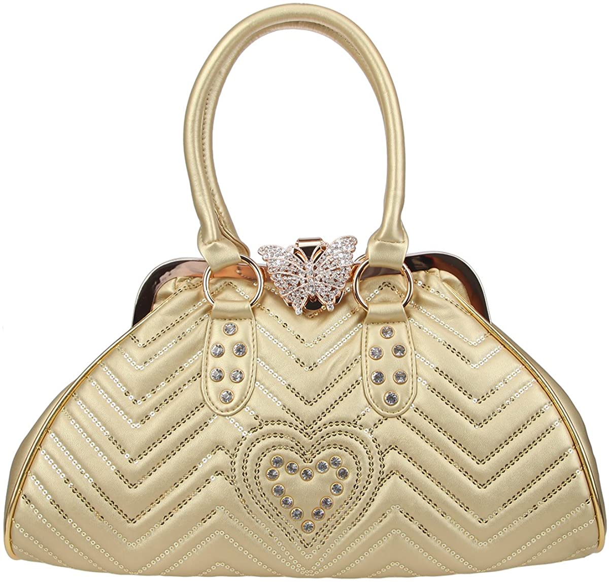 Price:$58.47 Fawziya Butterfly Bags For Women Cute Heart Sequins Shoulder Bag Crystal Handbag-Gold  Handbags   