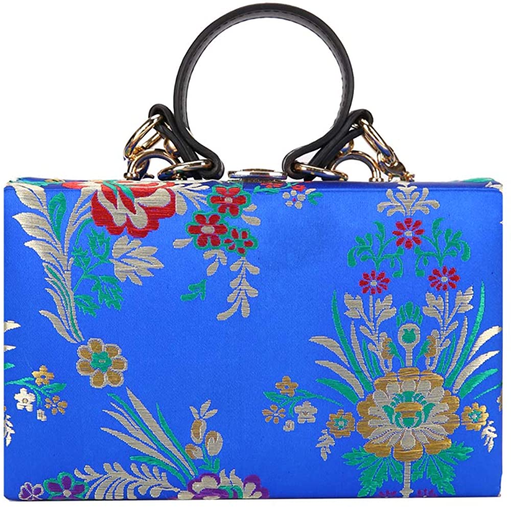 Price:$17.99 Embroidered Flowers Crossbody Bags for Women Party Clutch Purse Chain Tote Shoulder Evening Bag (Blue)  Handbags   