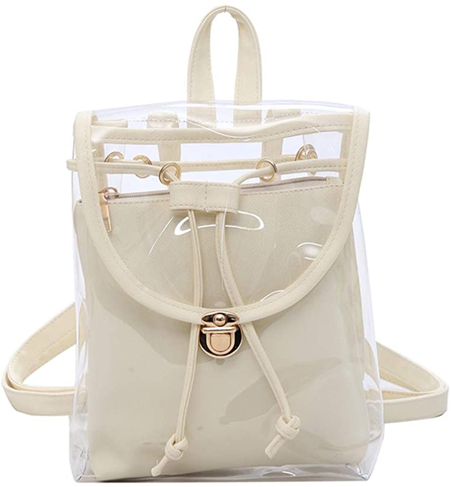 Price:$18.97    Mini Clear Backpack with Removable Pouch Transparent PVC Shoulder Bag Handbag, Off-white, Small  Clothing