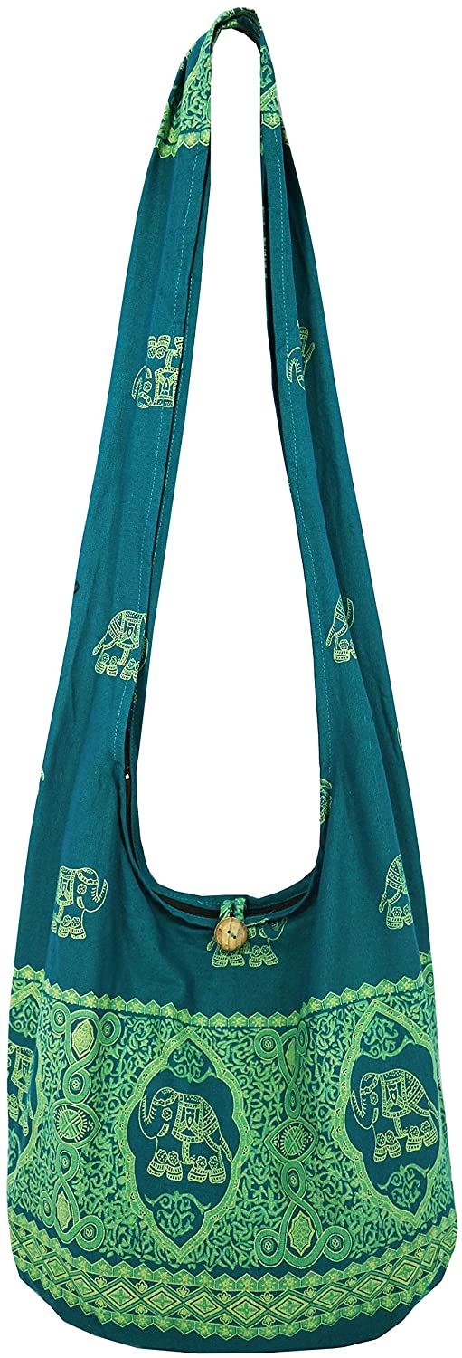 Price:$12.59 Lovely Creations's Hippie Boho New Elephant Crossbody Bohemian Gypsy Sling Bag Shoulder Bag Purse Thai Top Zip Handmade Large Size (MM Blue-Green)  Handbags   