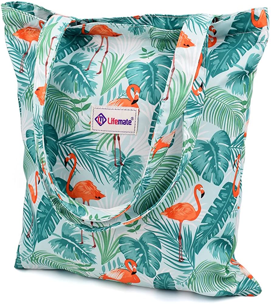 Price:$14.99    LIFEMATE Floral Tote Bags Waterproof Tote Shoulder Handbag for Girls’ Shopping Travel (Flamingo White)  Clothing