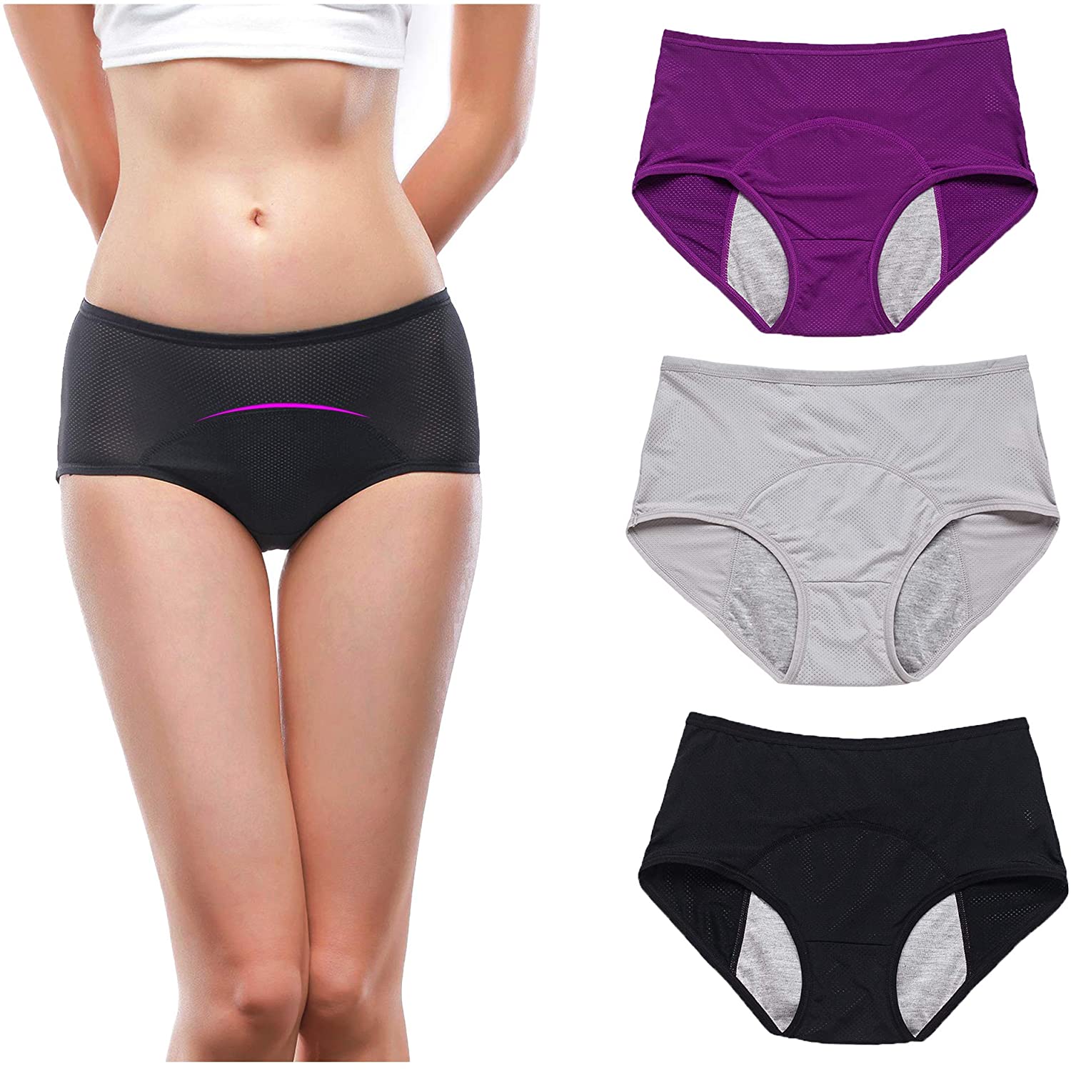 Price:$18.99 KikizYe 3 Pack Women Breathable Protective Menstrual Panties Women Teens Leakproof Briefs at Amazon Women’s Clothing store