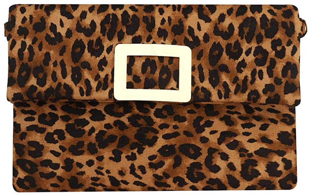Price:$22.99 Womens Leopard Pattern Wristlet Envelope Shoulder Handbag Tote Bag Evening Purse Wristlet Leopard Clutch with Chain (Brown)  Handbags   