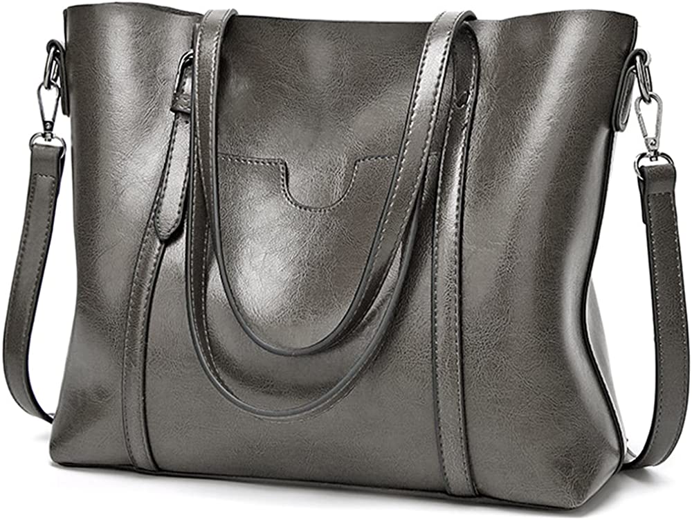 Price:$19.99    UTO Women Tote Bag Soft PU Leather Shoulder Bags Large Capacity Shopper Handbag A Grey  Clothing