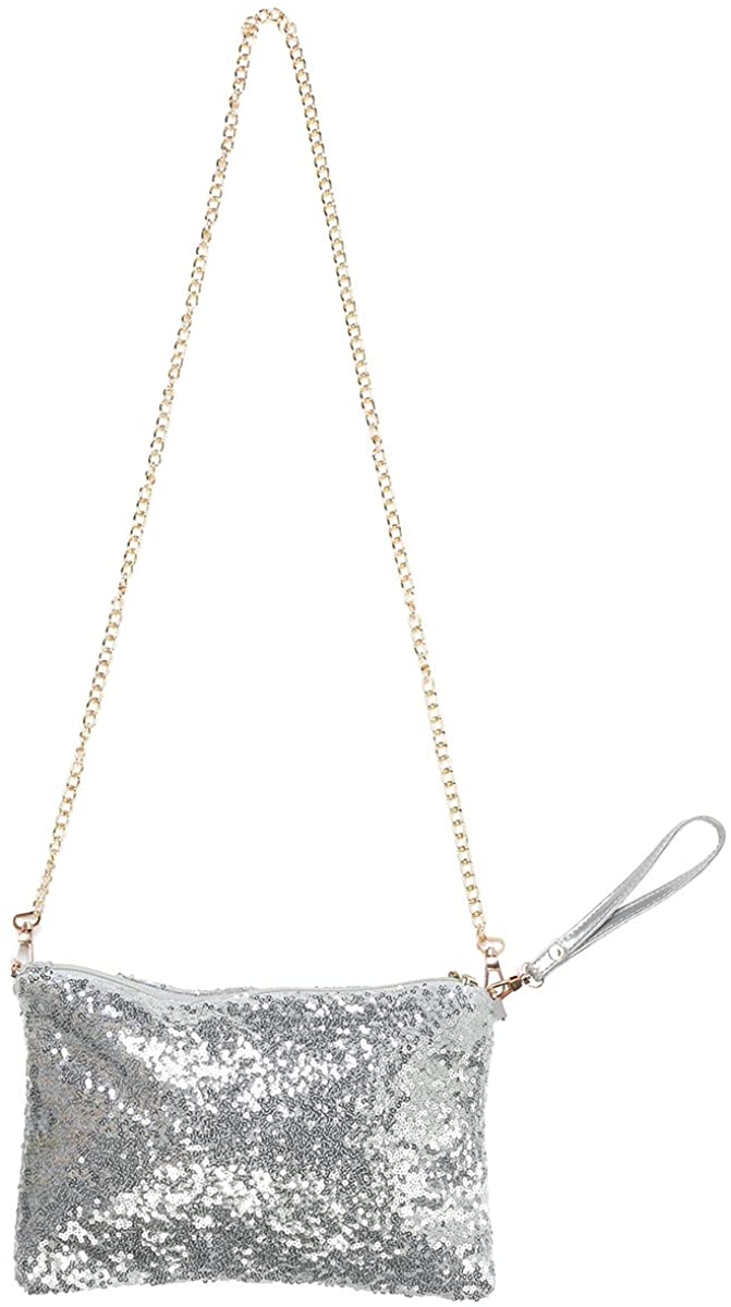 Price:$8.89 OULII Fashion Glitter Bag Handbag Party Evening Clutch Shoulder Bag for Women (Silver)  Handbags   