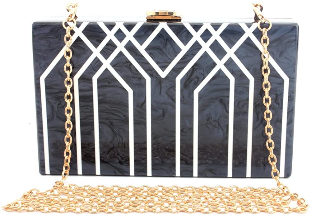 Price:$19.99 LETODE Evening Handbag Box Acrylic Clutch Stripes Shoulder Bag for Party Champagne Evening Bag (BLACK)  Handbags   