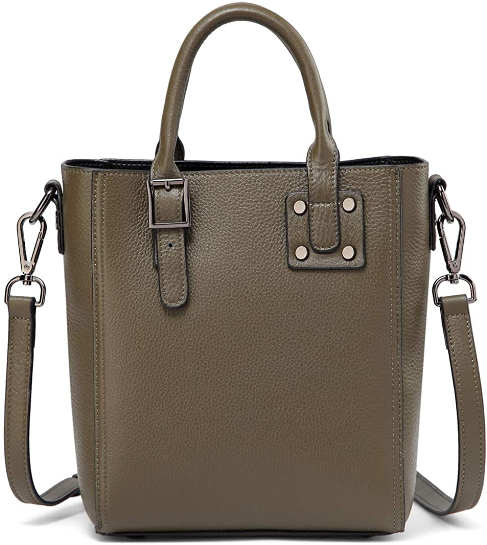 Price:$46.99 AMPOSSINO Full gain leather rivet bucket small size womens fashion shoulder bag genuine leather handbag A5005 (Dark Green)  Handbags   