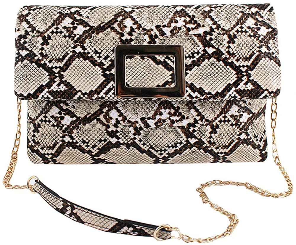 Price:$20.99 Felice Women Snakeskin Bag Fashion Python Envelope Clutch Shoulder Bag with Chain Strap  Handbags   