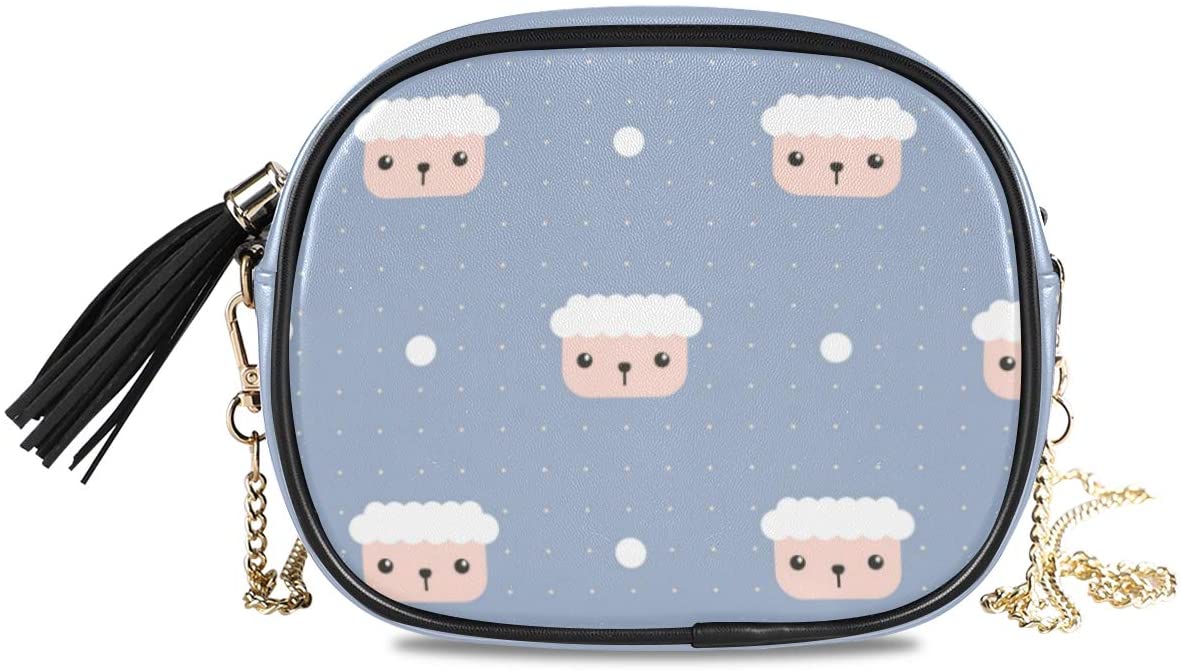 Price:$14.99    ALAZA Women's Kawaii White and Blue Sheep Head Cartoon Cross Body Bag Chain Shoulder Handbag Purse with Tassel  Clothing