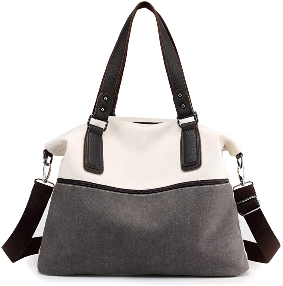 Price:$25.99 Casual Canvas Women Handbags Daily Top Handle Shoulder Bag Travel Cross-body Bag (Grey and White)  Handbags   