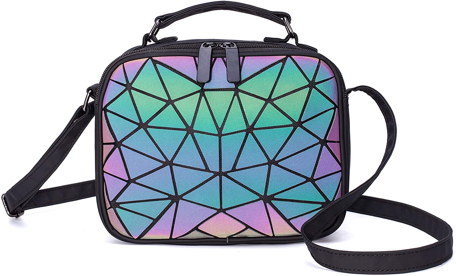 Price:$17.99 Geometric Holographic Purse and Handbag for Women Luminous Crossbody Shoulder Bag Hologram-Lattice  Handbags   