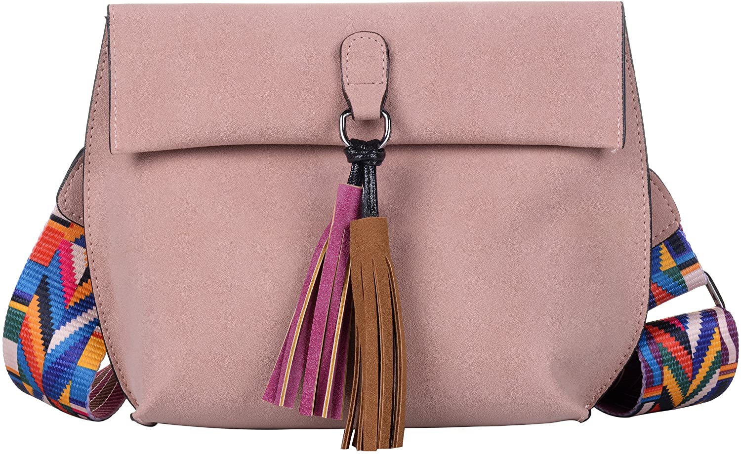 Price:$24.99    Women's Nubuck Medium Crossbody Shoulder Bag Handbags with Colorful Tassel Pink  Clothing