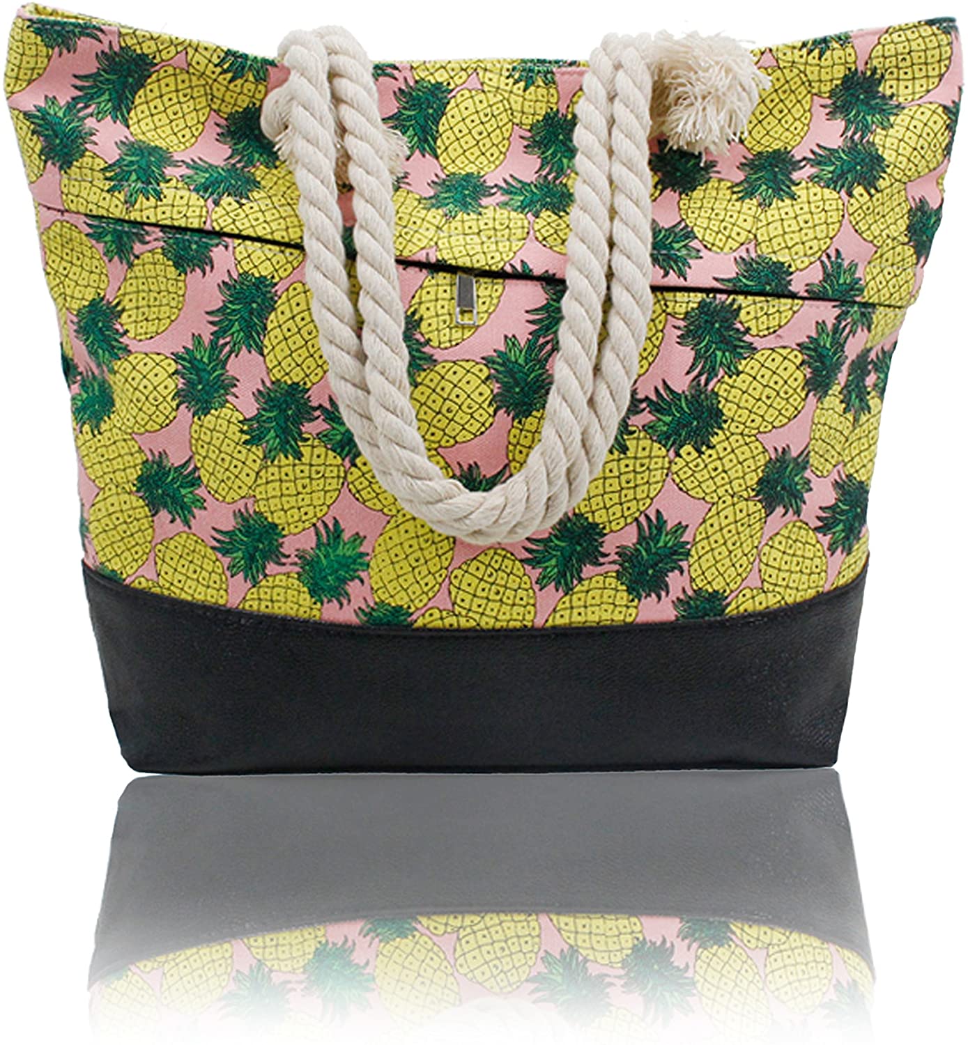 Price:$13.95    Hipster Pineapple Print Canvas Purse Summer Beach Tote Bag, Large Rope Handle Shoulder Handbag  Clothing