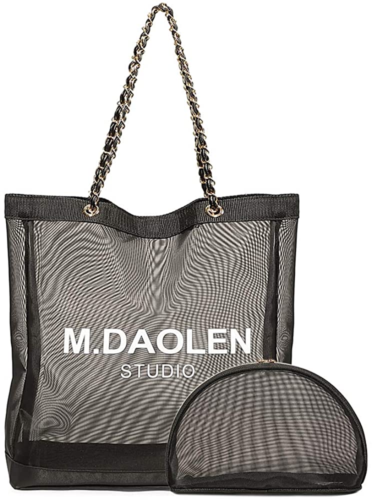 Price:$29.90 M.DAOLEN Mesh Tote Bag With Chain 2pcs Purse Set Stylish Shoulder Bags Net Handbags for Women  Handbags   
