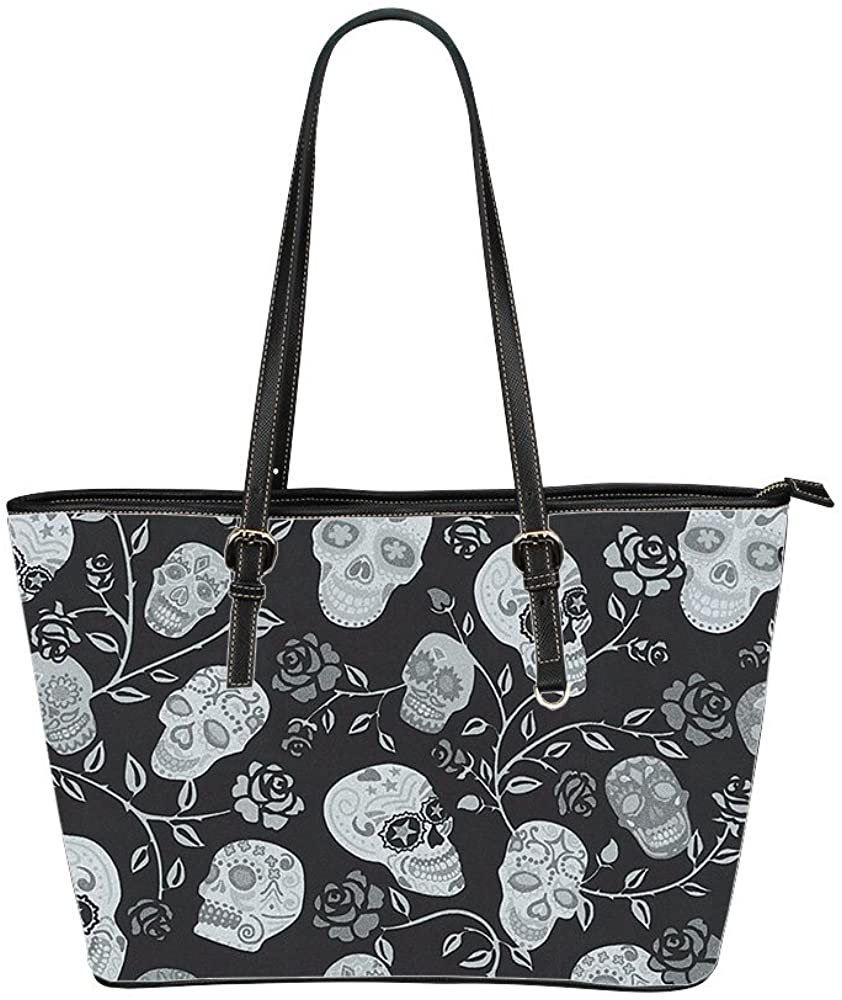 Price:$40.99    Leather Tote Bag for Women, Sugar Skull Women Handbags PU Leather Tote Shoulder Bags, Two-sided Printing, Small  Clothing