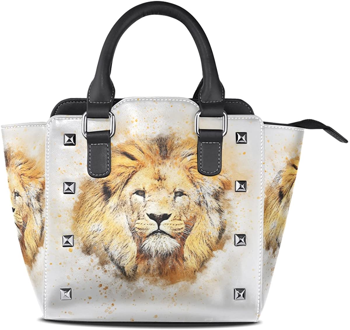 Price:$43.99    Womens Watercolor Lion Leather Handbags Purses Shoulder Tote Satchel Bags  Clothing