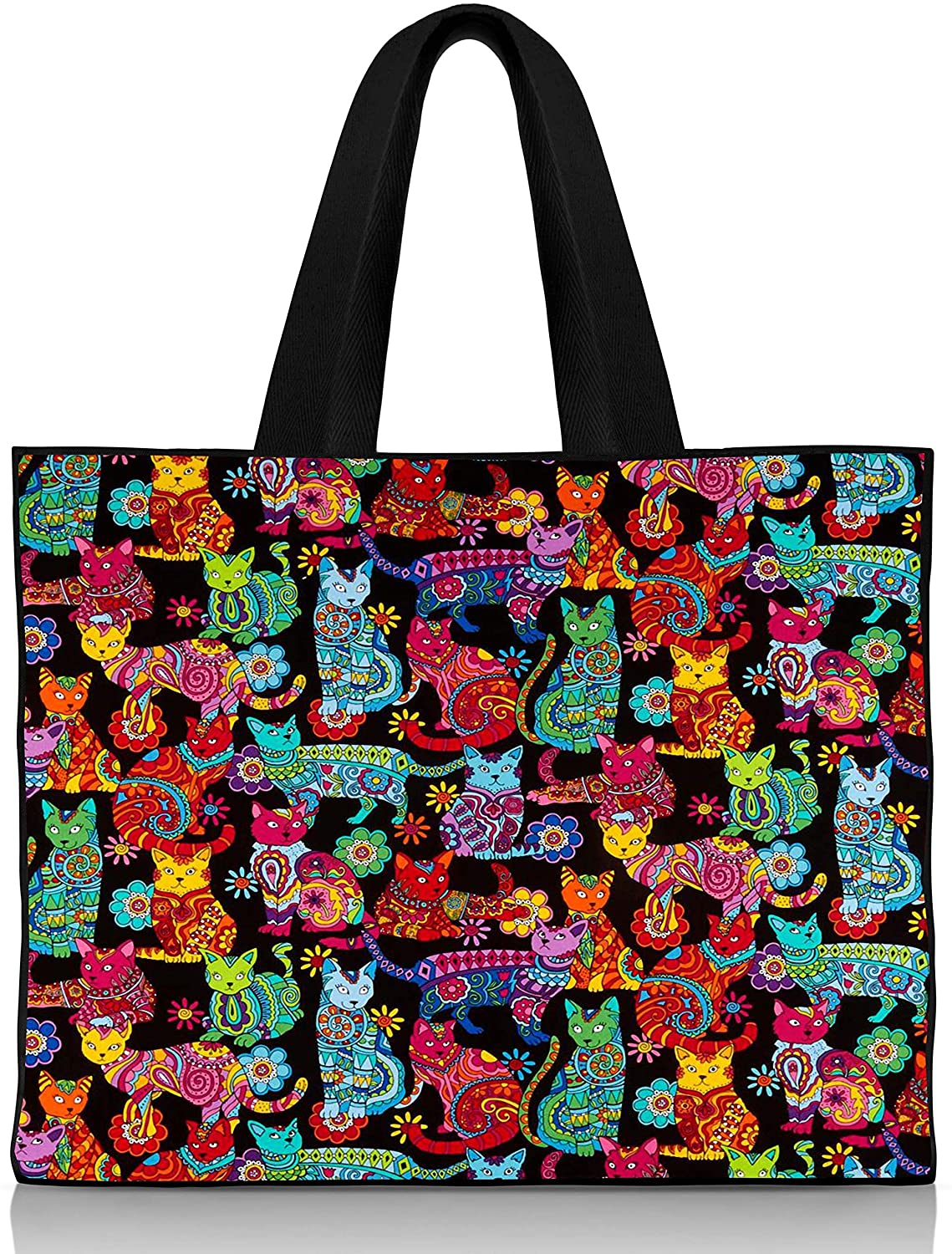 Price:$23.56    Color Me Cat Coloring Multi Shoulder Handbags Canvas Tote Bag - 15.5 x 12.5 x 3.5 Inches  Clothing