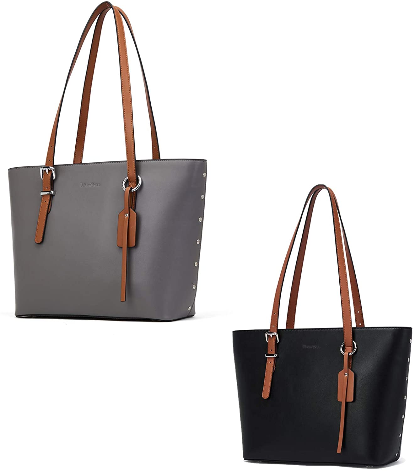 Price:$82.88    WESTBRONCO Bundle Women Leather Handbags Purses Designer Tote Shoulder Bag Top Handle Bag for Daily Work Travel Grey and Black  Clothing