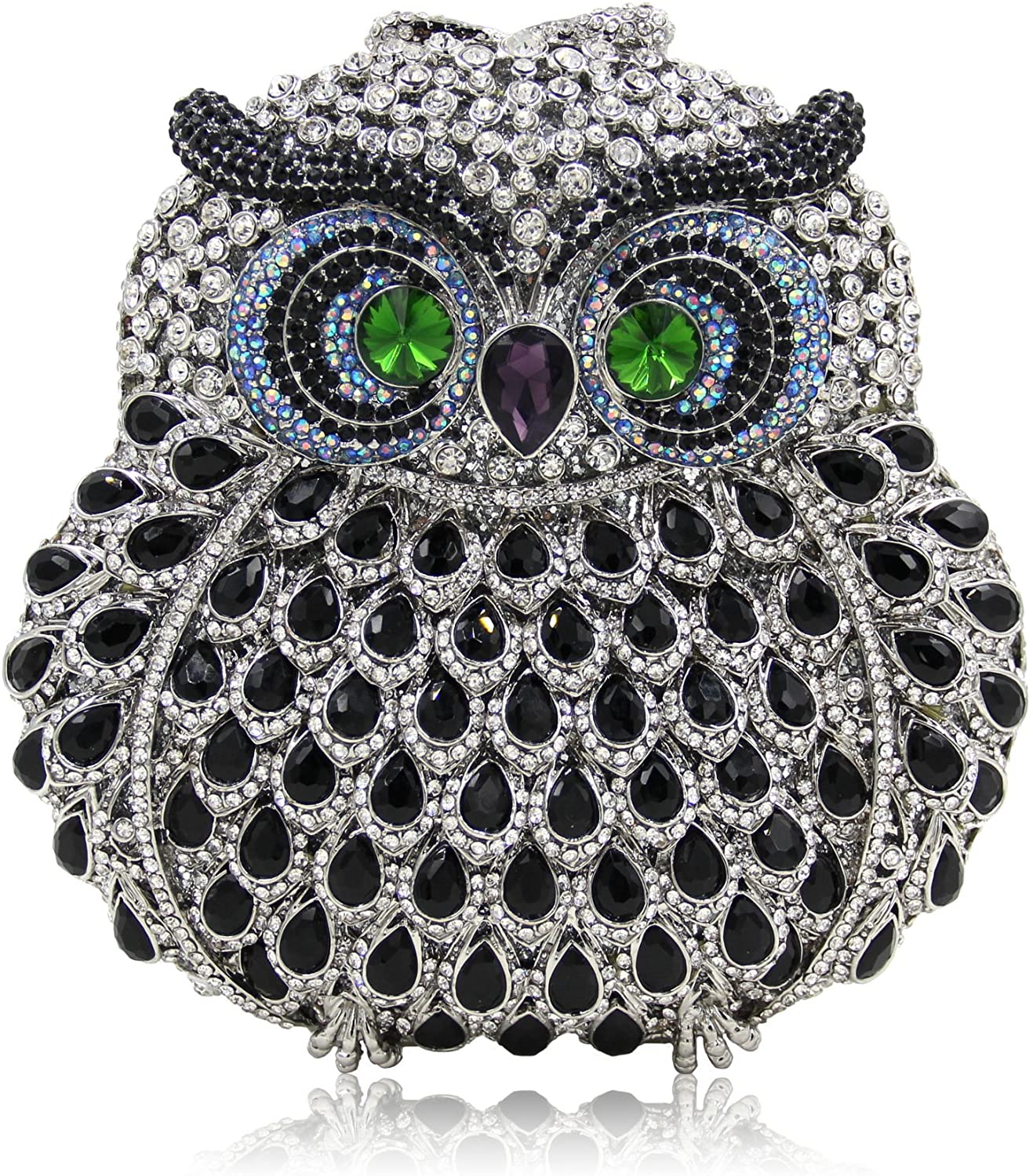 Price:$75.99 Rhinestone Owl Purse Clutch Handbag Prom Wedding Party Evening Bag for Women Crossbody Shoulder Bag (Silver and Black)  Handbags   