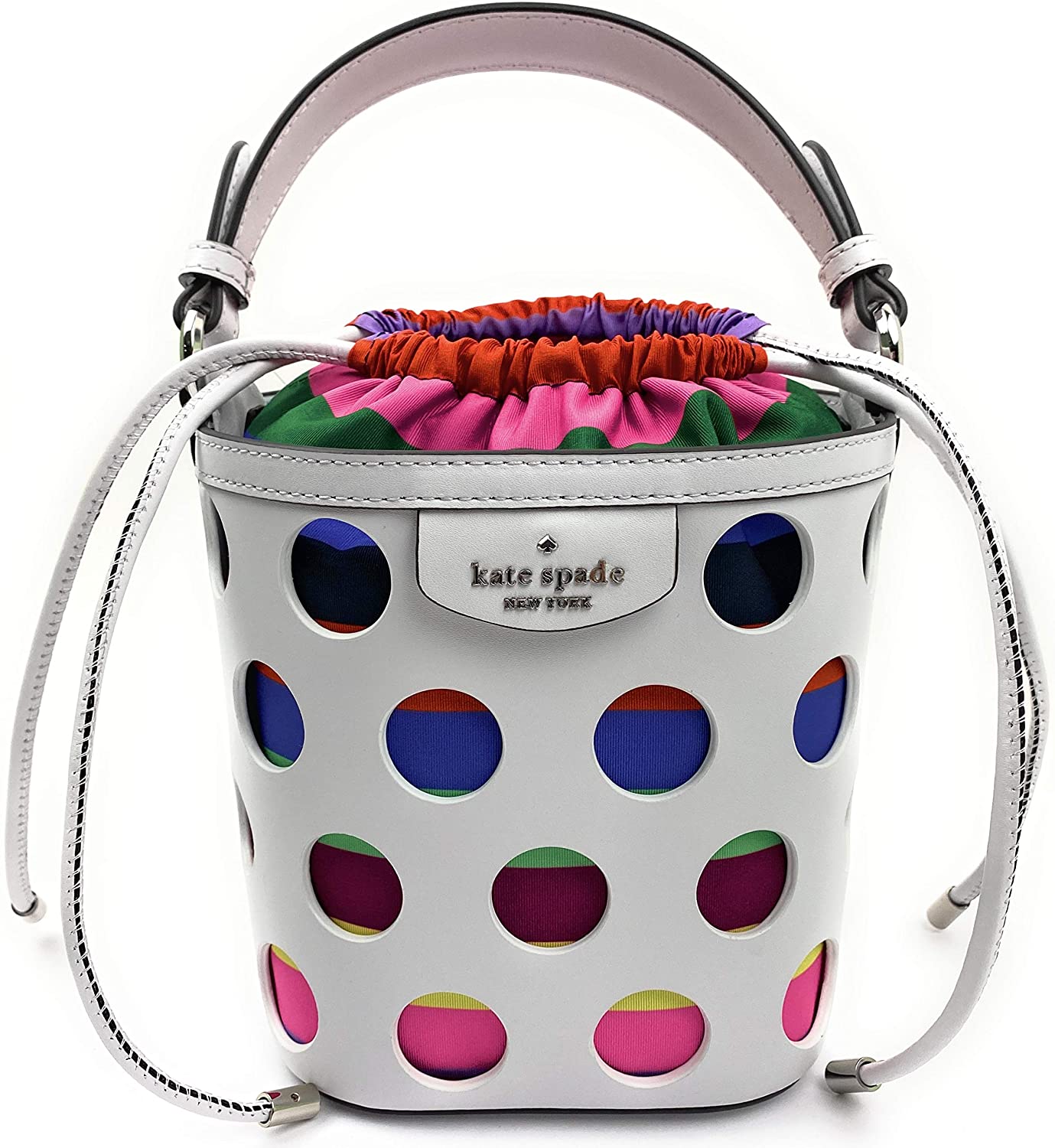 Price:$199.97    Kate Spade New York Small Drawstring Bucket Crossbody Shoulder Bag (Pippa perf dot white-multi)  Clothing