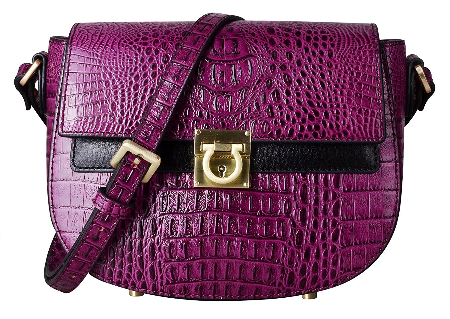 Price:$113.98    PIFUREN Crossbody Bag for Women Shoulder Purse Designer Crocodile Leather Satchel Bags for Ladies (C68725 Purple)  Clothing