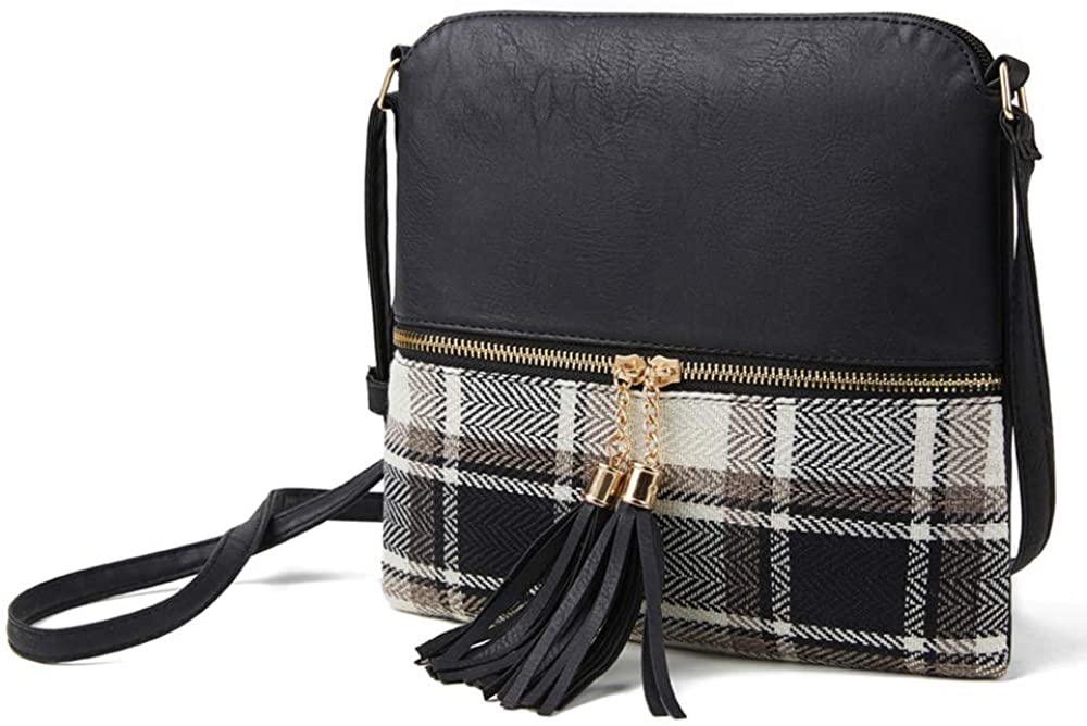 Price:$21.99 Tecing Plaid Crossbody Bag Women Small Checkered Shoulder Bag Tassel Purse Dome Lightweight PU Leather Purse  Handbags   