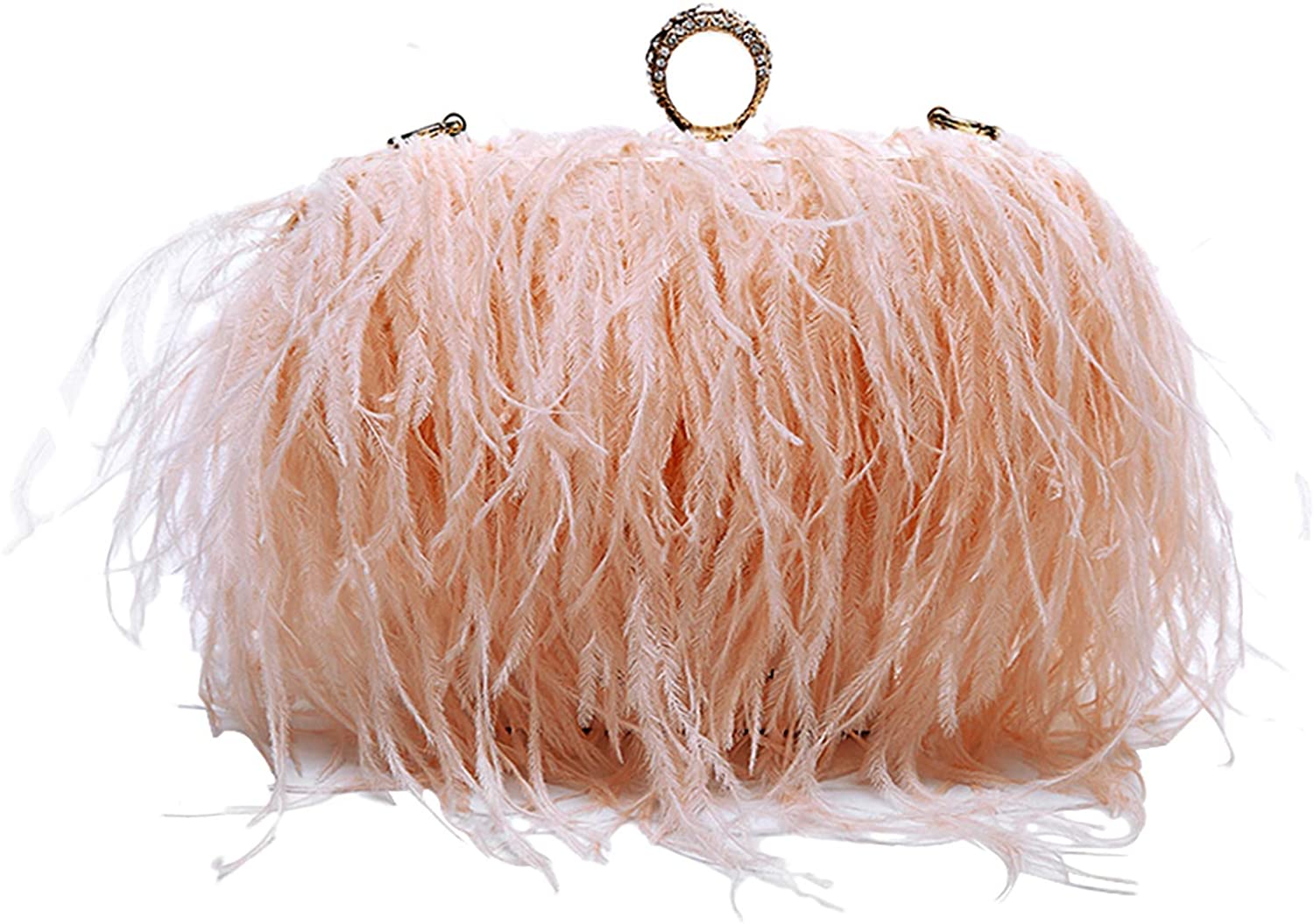 Price:$48.99 L'vow Women' Natural Ostrich Feather Evening Clutch Bridesmaid Handbag Shoulder Bag Party Purse (Champagne)  Handbags   