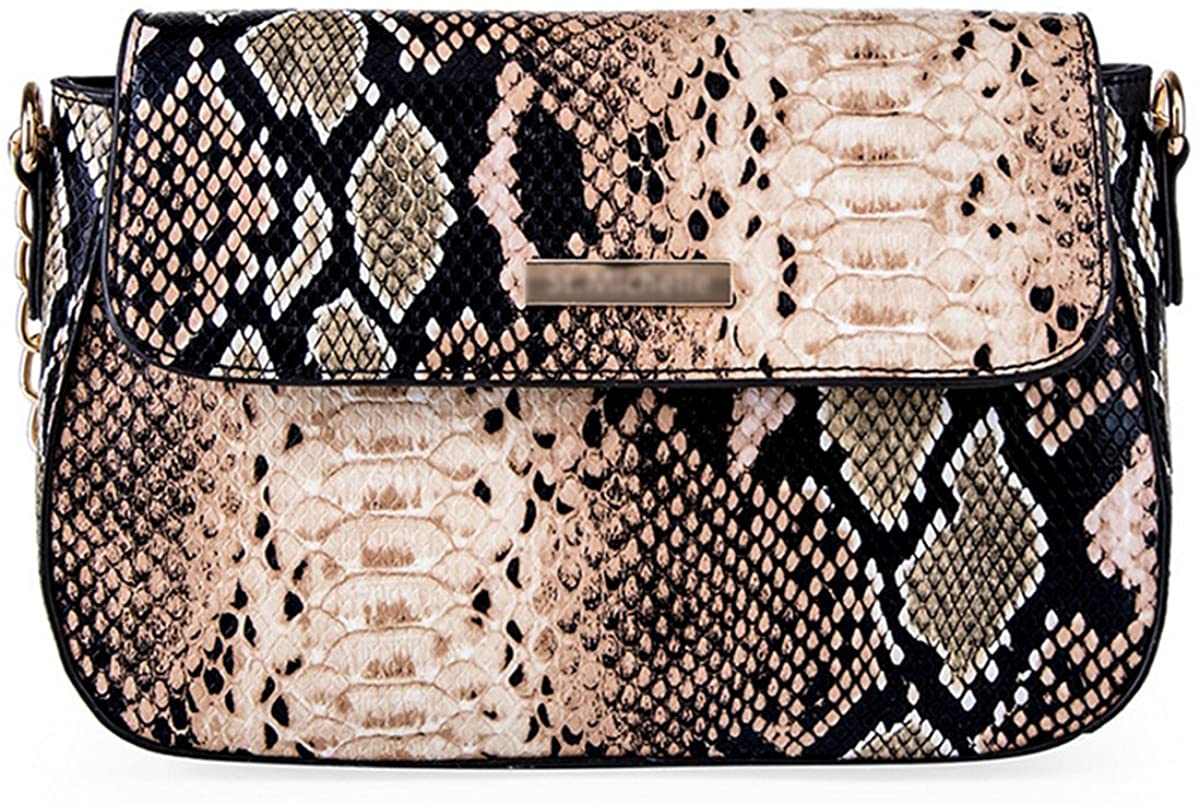 Price:$19.99 Adela Women Snakeskin Pattern Clutch Handbag Retro PU Leather Chain Shoulder Bag (Brown)  Handbags   