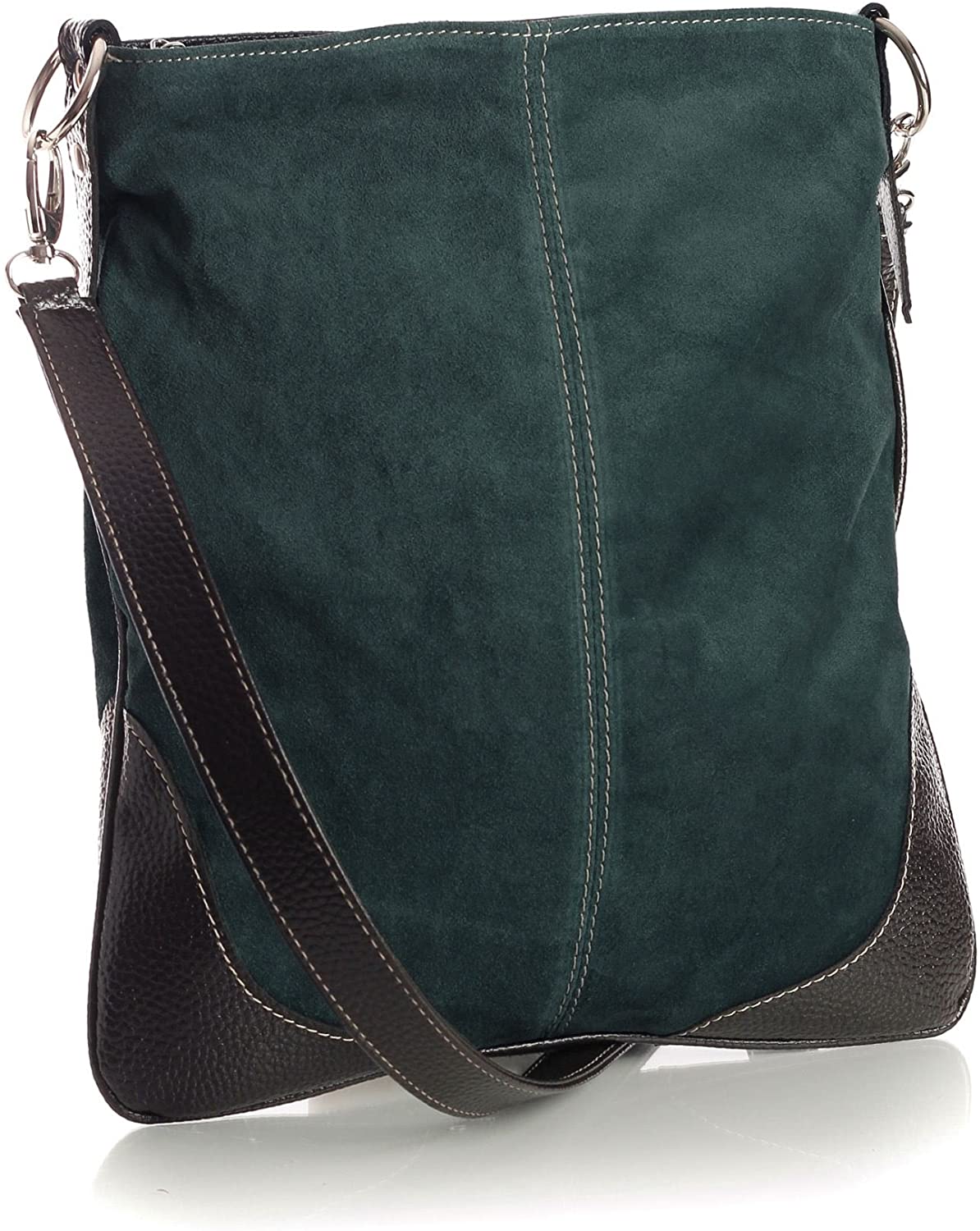 Price:$18.50    LiaTalia Italian Suede Leather Womens Messenger Cross Body Shoulder Bag with Faux Trim (Deep Teal)  Clothing
