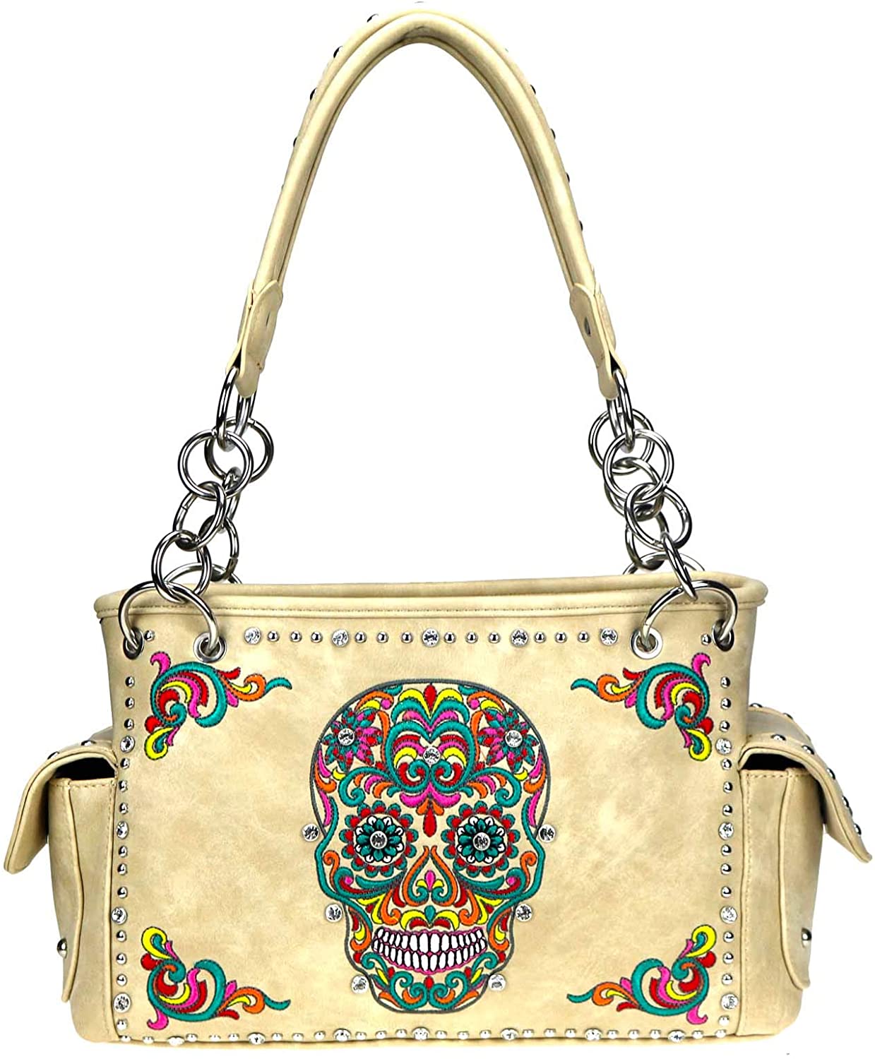 Price:$58.99 Montana West Handbags Western Sugar Skull Day of the Dead Halloween Concealed Carry Purses MW941G-8085 (White)  Handbags   